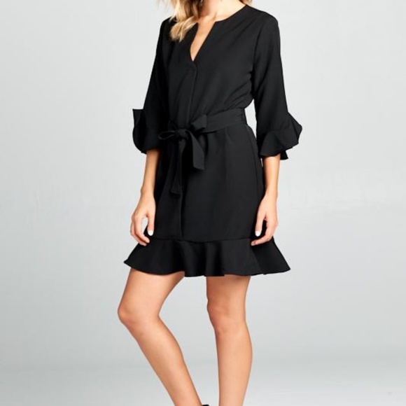 ReneeC. Women's Bell Sleeve Waist Tie Mini Dress - Picture 2 of 4